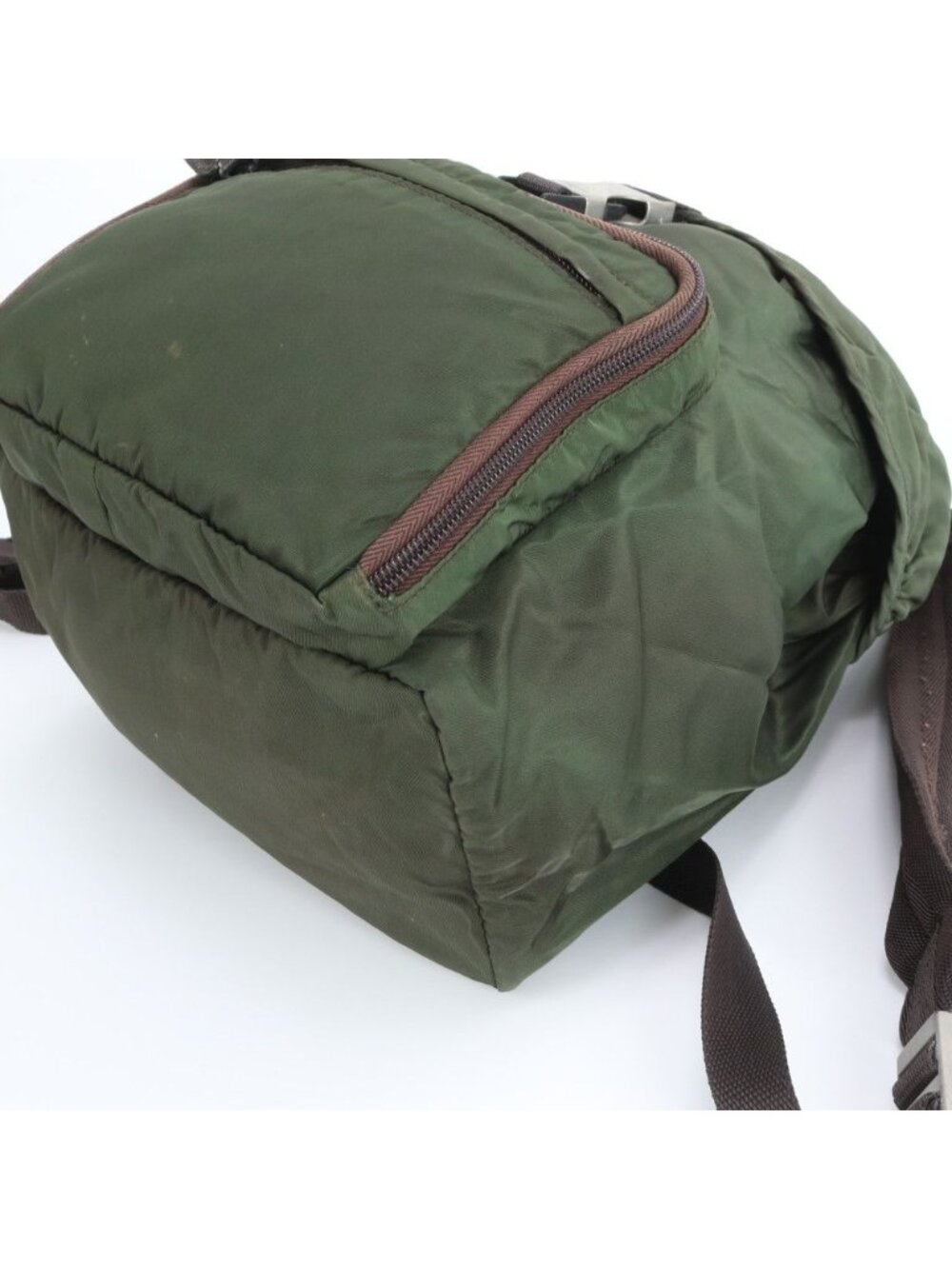 Prada Tessuto Nylon Triangle Logo Khaki Backpack Shoulder Bag - Picture 5 of 10